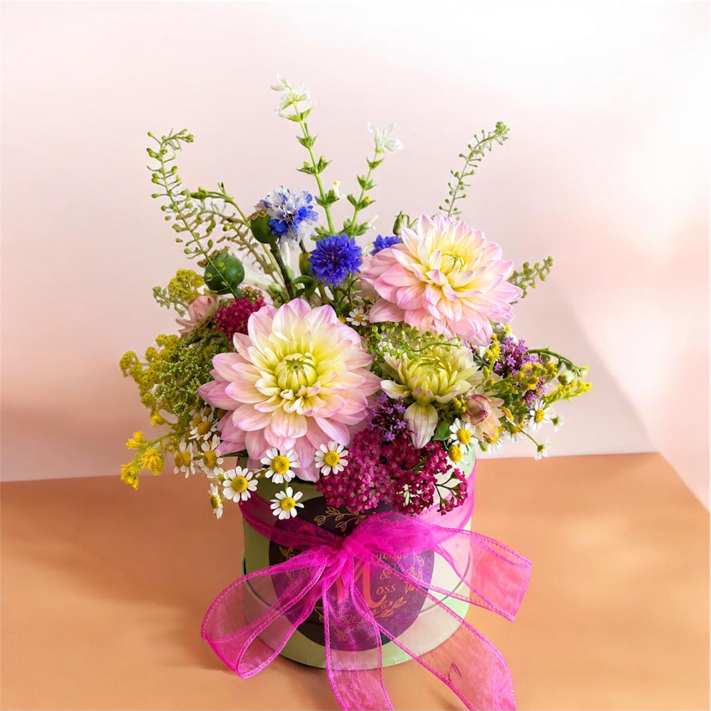 Hat box arrangement by Willow and Moss