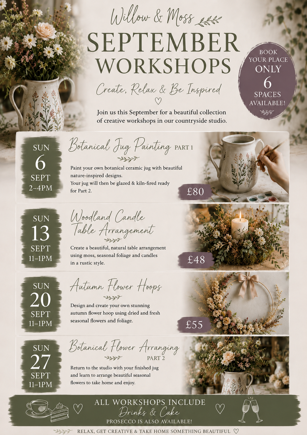 September Workshops schedule at Willow and Moss