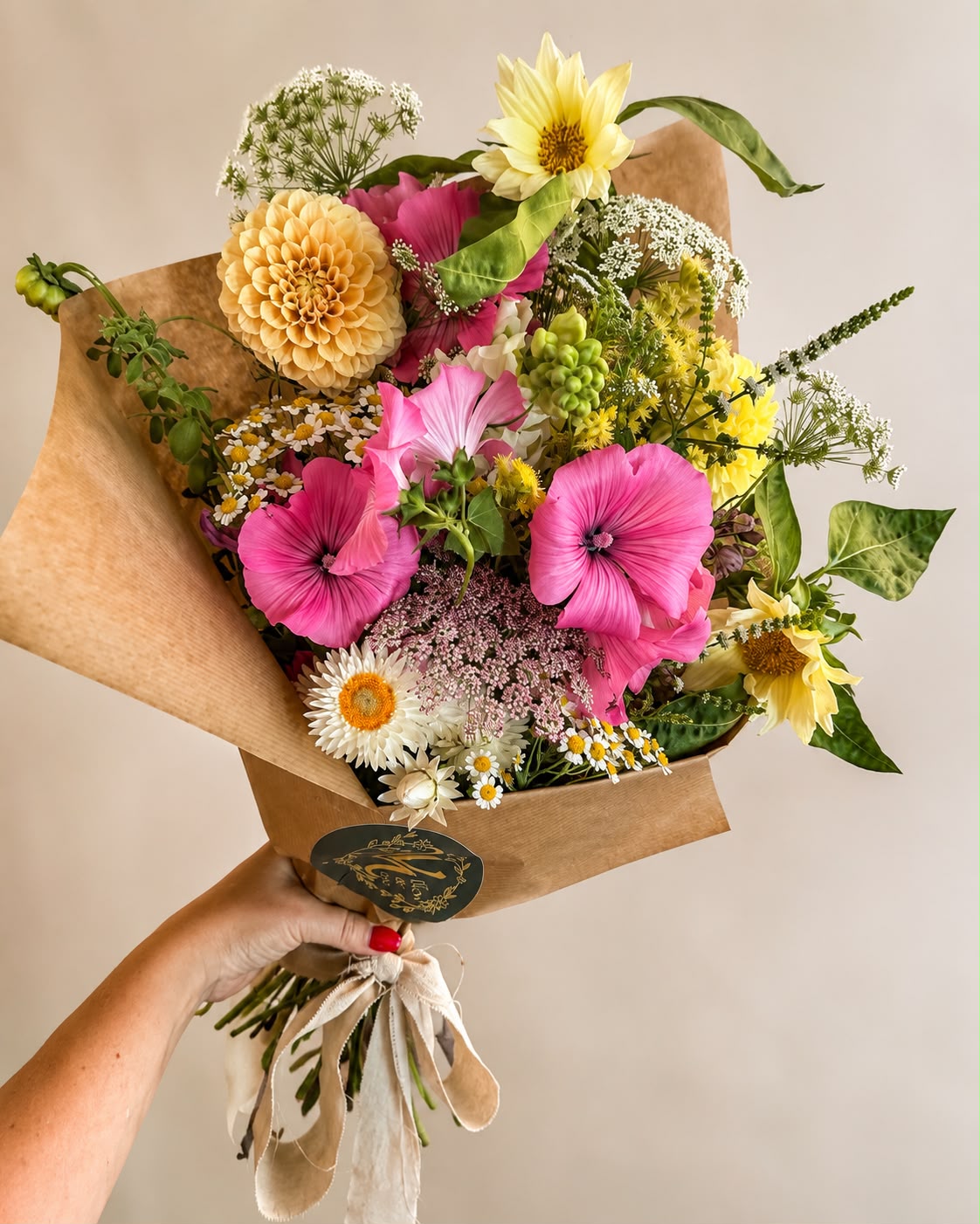 Hand-tied bouquet by Willow and Moss