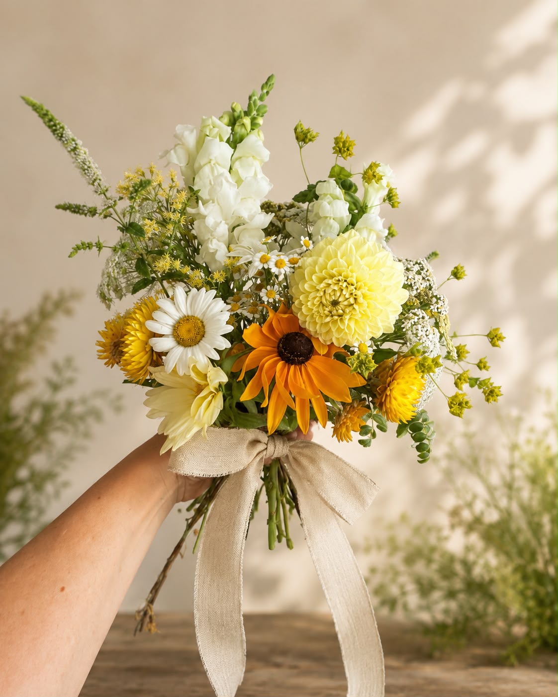 Hand-tied bouquet by Willow and Moss