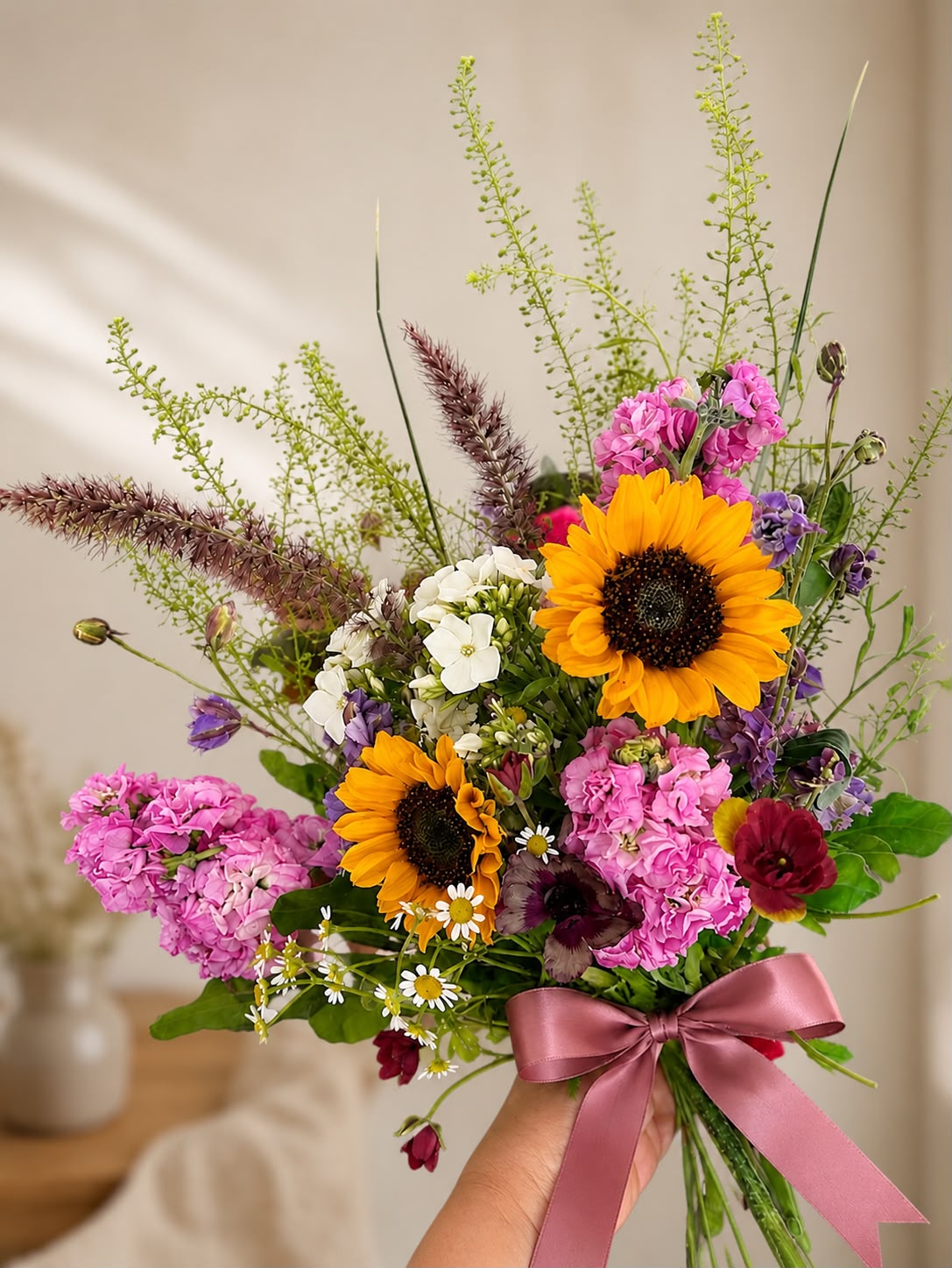 Hand-tied bouquet by Willow and Moss