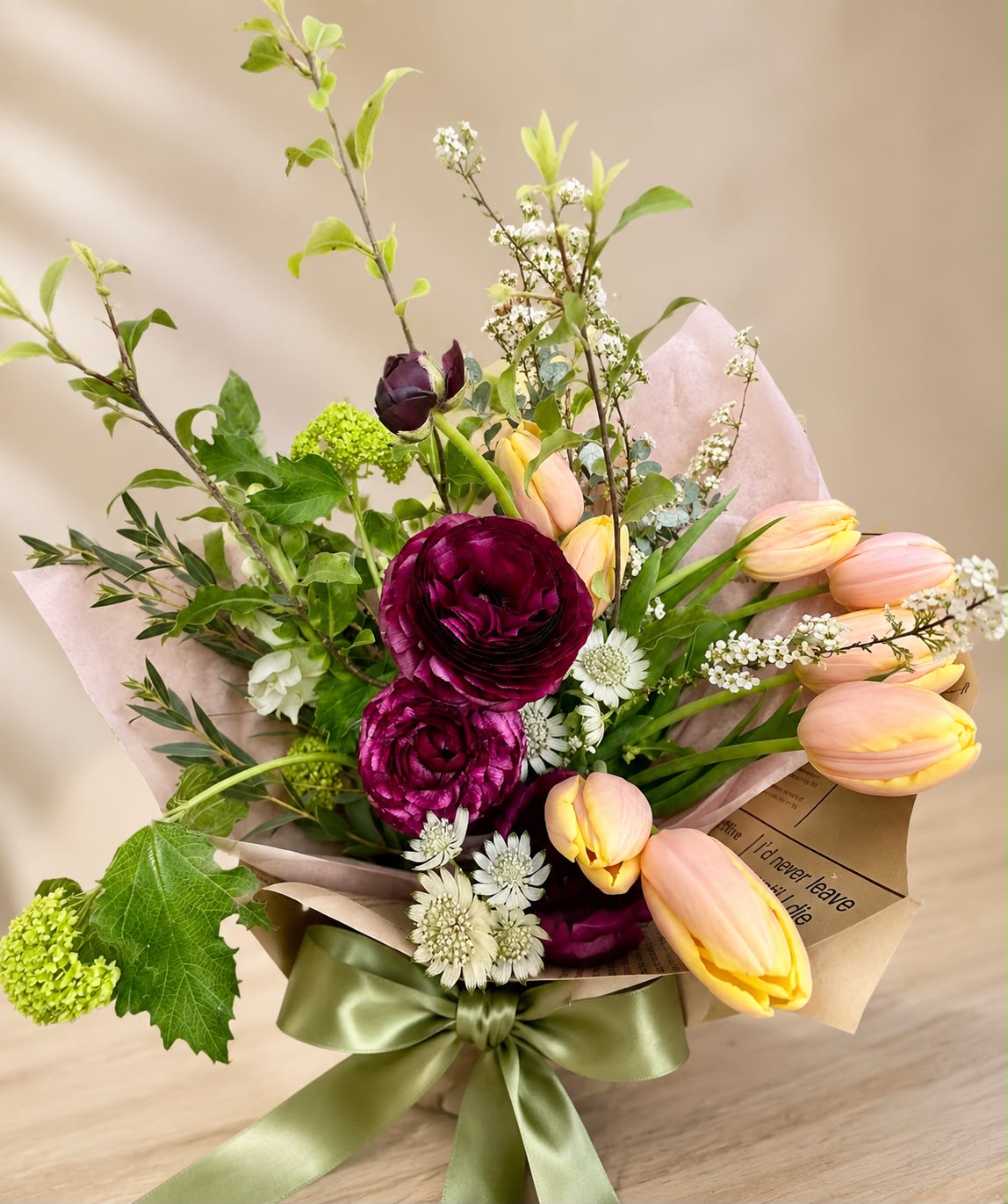 Hand-tied bouquet by Willow and Moss