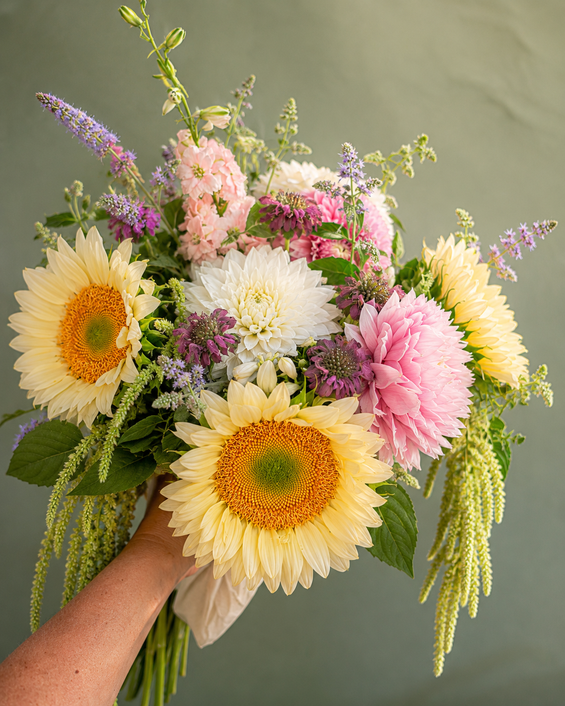 Hand-tied bouquet by Willow and Moss