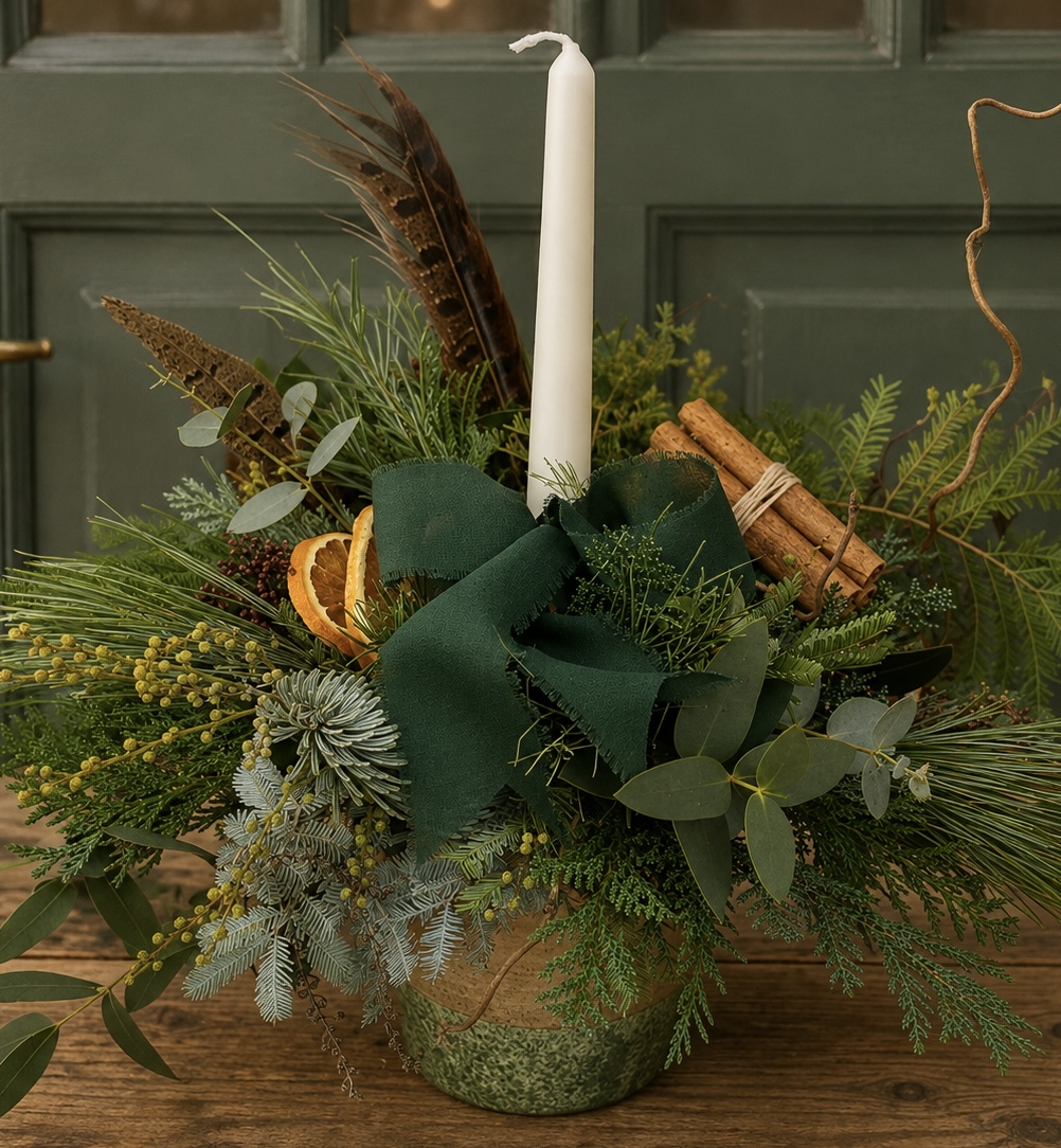 Christmas floral arrangement by Willow and Moss