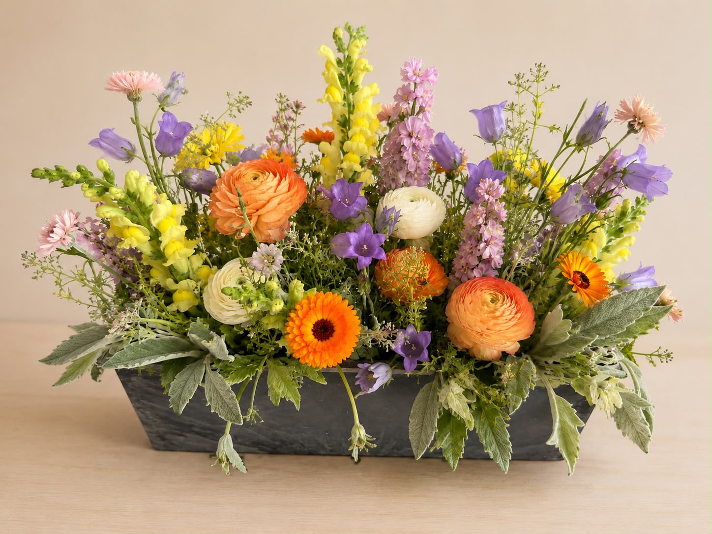 Flower basket arrangement by Willow and Moss