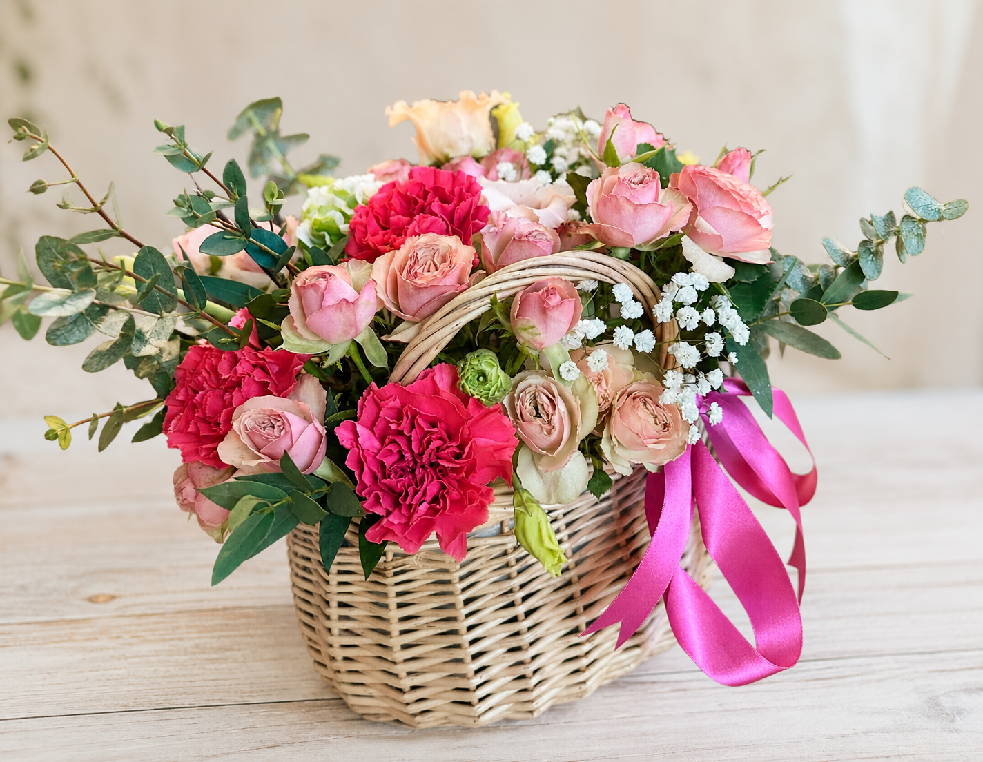 Flower basket arrangement by Willow and Moss