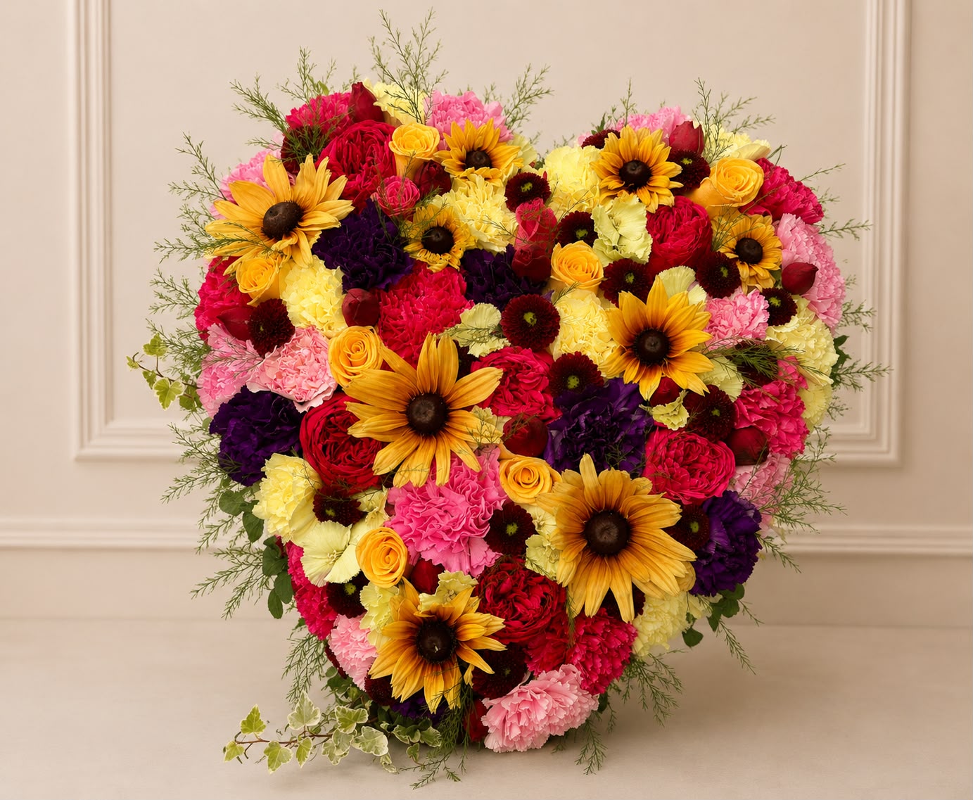 Flower filled heart tribute by Willow and Moss