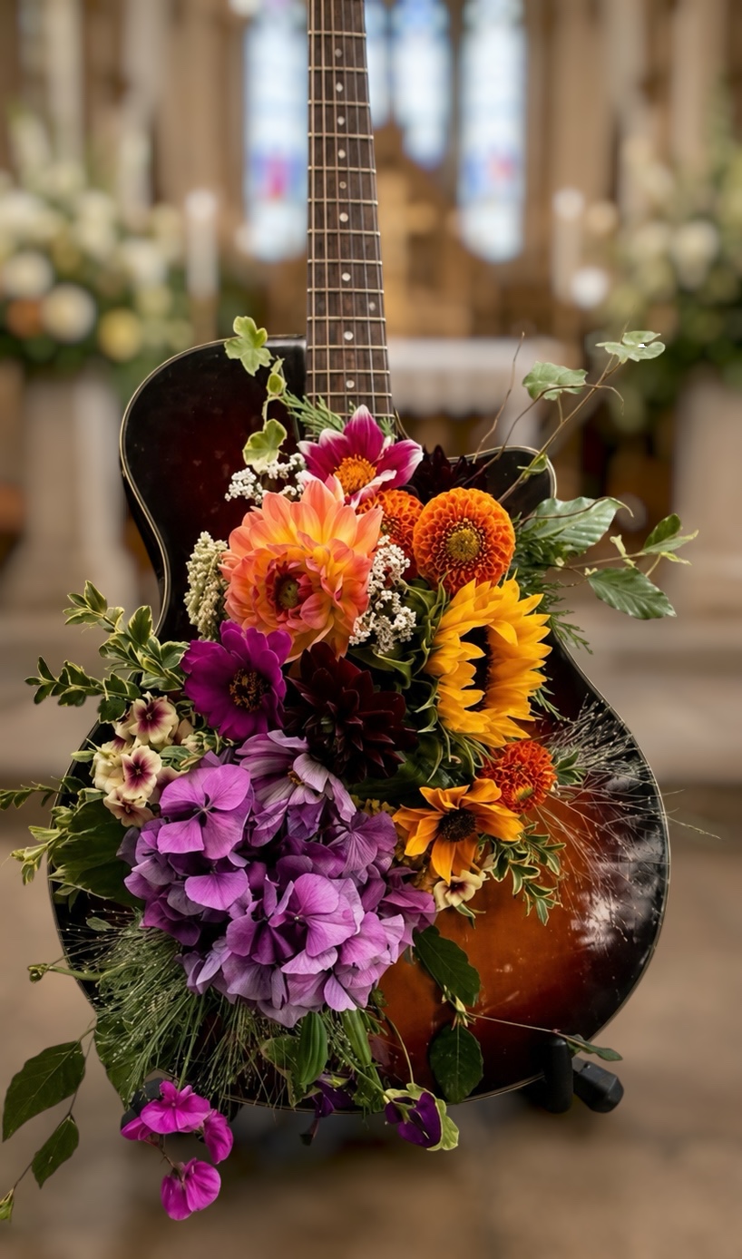 Bespoke funeral flower arrangement by Willow and Moss
