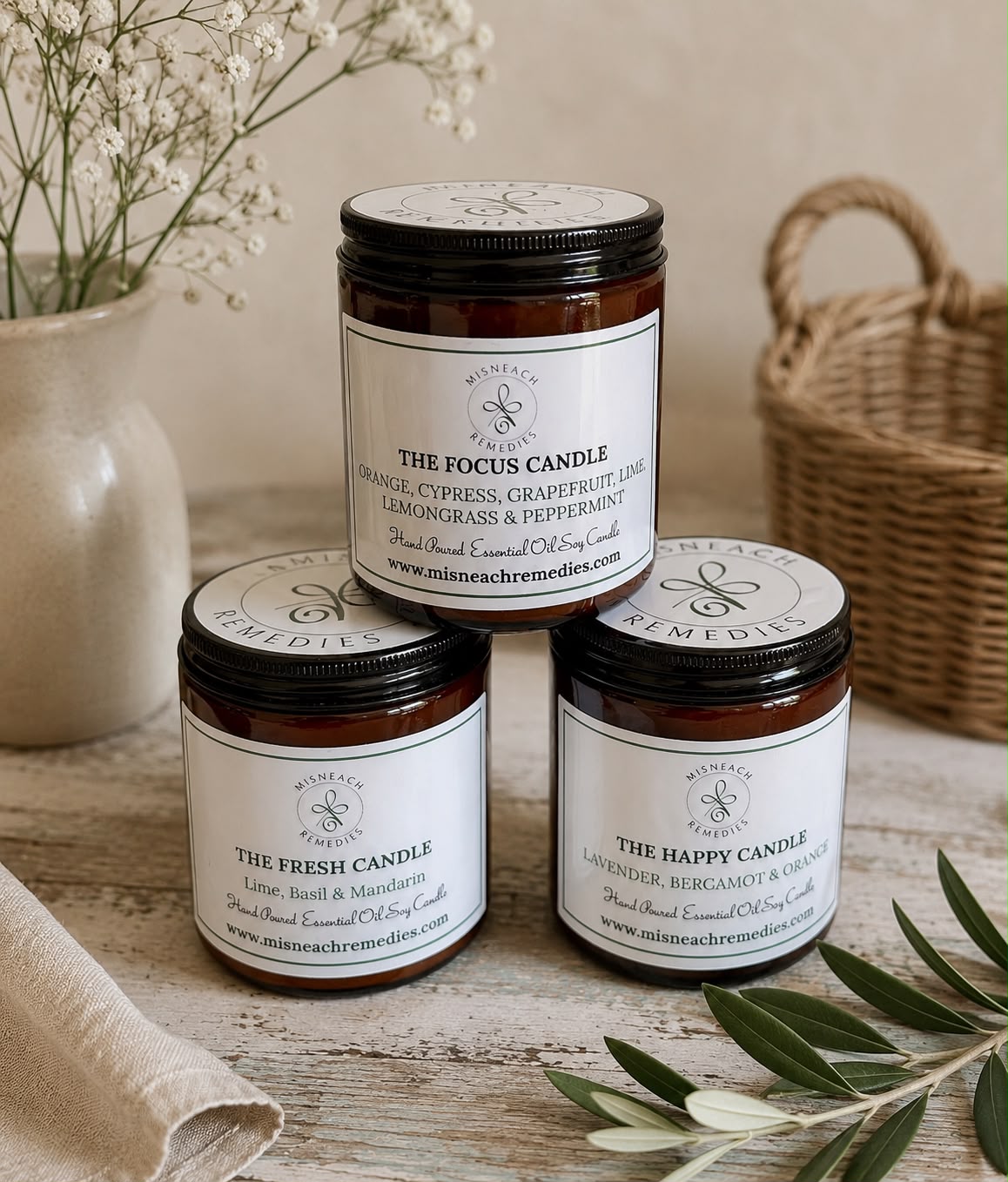 Aromatherapy essential oil candle, hand-poured locally by Willow and Moss