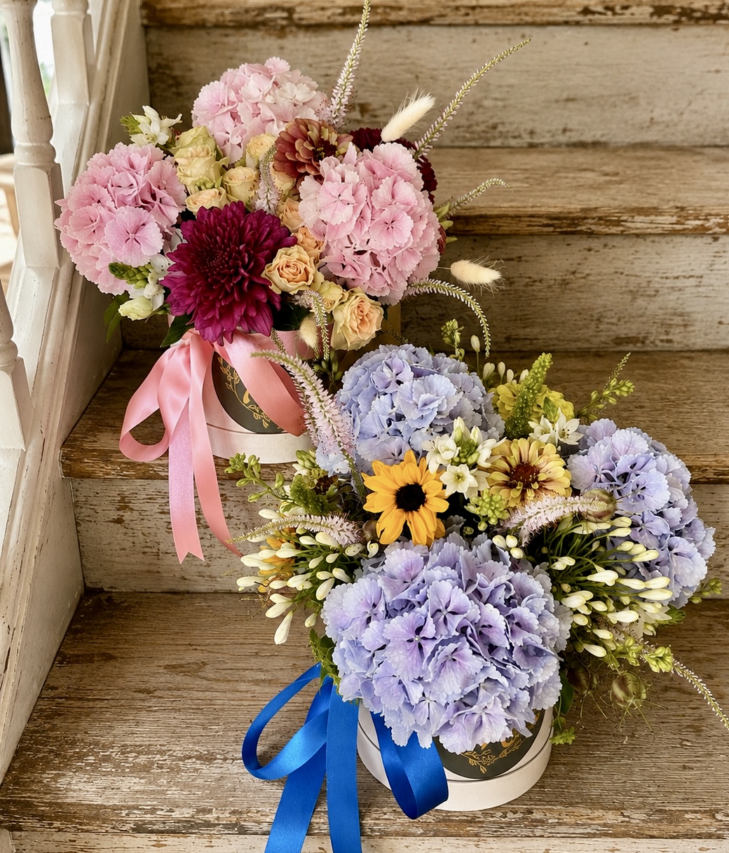 Hat box arrangement by Willow and Moss