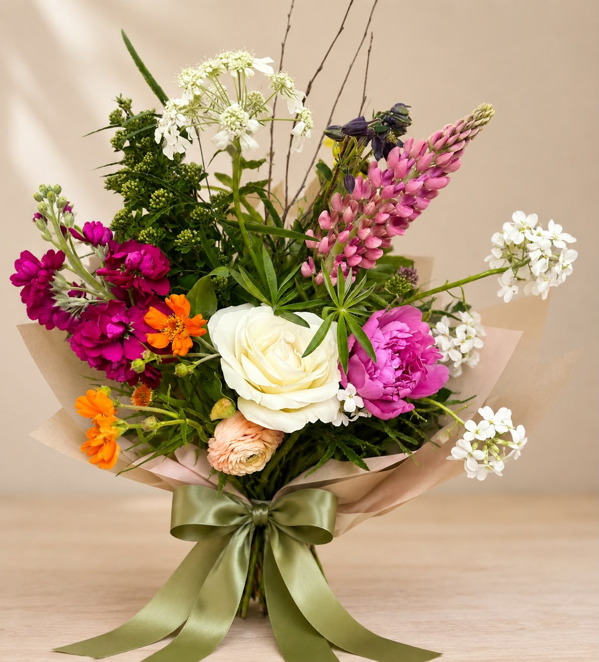 Seasonal bouquet of British-grown flowers