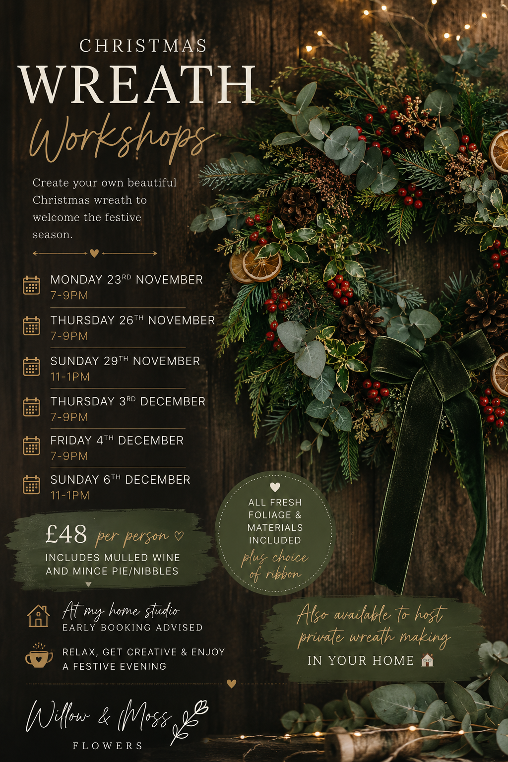 Floral workshop at the Willow and Moss studio
